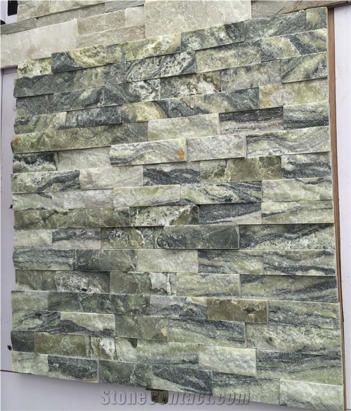 Green Wave Marble Stacked Stone Ledger Panels- Green Wave Honed+Split Face