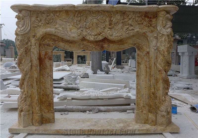 Yellow Marble Fireplace Mantel