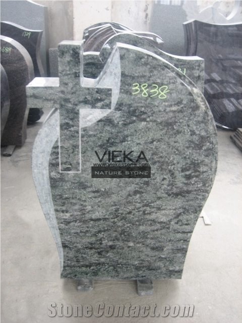 Olive Green Granite Tombstone & Monument,Memorials, German Style Vert Olive,Verde Olive,Verde Maritaca-Oliva,Namaqualand Green Cross Design Polished Headstone