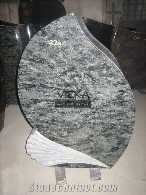 Olive Green Granite Tombstone & Monument,Memorials, German Style Vert Olive,Verde Olive,Verde Maritaca-Oliva,Namaqualand Green Polished Headstone