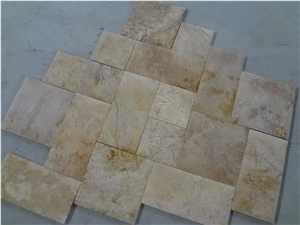 Beige Travertine Tumbled Honed Bricks Mosaic