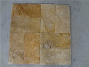 Beige Travertine Tumbled Honed Bricks Mosaic