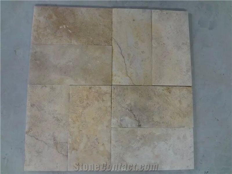 Beige Travertine Tumbled Honed Bricks Mosaic