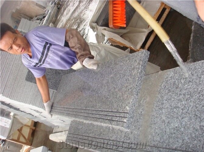 G603 Cheap Grey Granite Grooved Steps Stairs