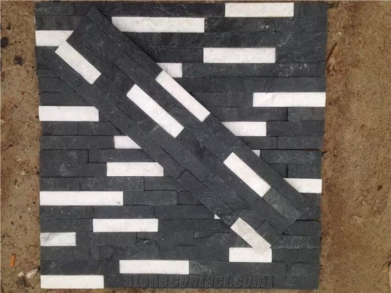 Hebei Black and White Quartz Strips Ledge Stone
