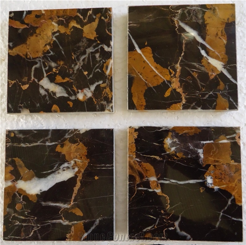 Black & Gold Highly Polished Marble Slabs & Tiles, Pakistan Black Marble