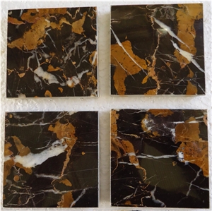 Black & Gold Highly Polished Marble Slabs & Tiles, Pakistan Black Marble