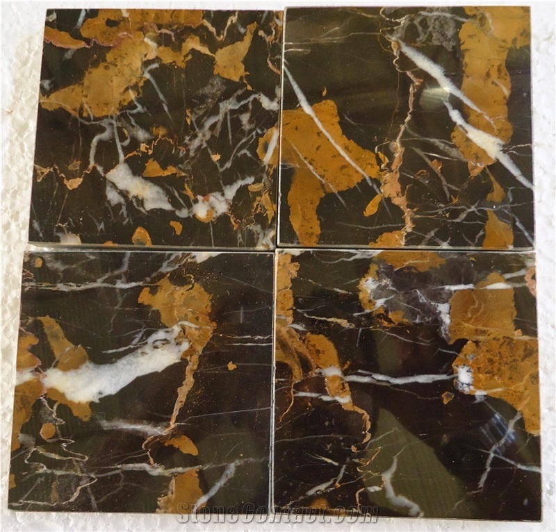 Black & Gold Highly Polished Marble Slabs & Tiles, Pakistan Black Marble