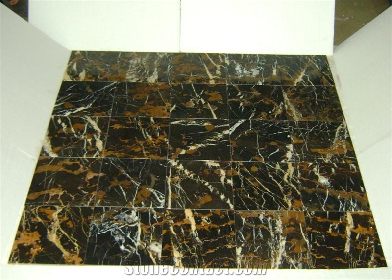Black & Gold Highly Polished Marble Slabs & Tiles, Pakistan Black Marble