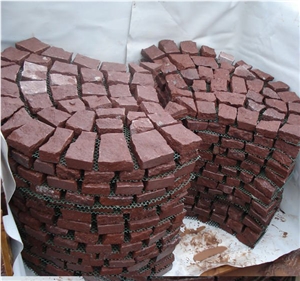 Dayang Red Granite Paving Stone on Fan Mesh, China Red Granite Exterior Paving Pattern Pavers for Courtyard/Driveway/Garden Stepping/Walkway