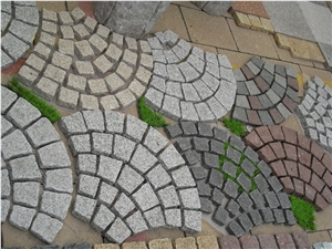Dayang Red Granite Paving Stone on Fan Mesh, China Red Granite Exterior Paving Pattern Pavers for Courtyard/Driveway/Garden Stepping/Walkway