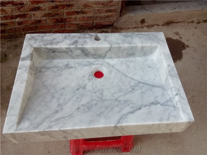 Fargo Bianco Carrara White Marble Basins, White Marble Rectangle Polished Sinks, White Square Wash Basins