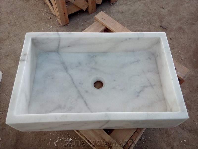 Fargo Bianco Carrara White Marble Basins, White Marble Rectangle Polished Sinks, White Square Wash Basins