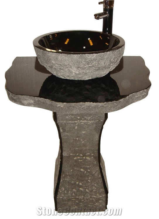 Fargo Black Granite Pedestal Basin Set, Black Bathroom Wash Sinks