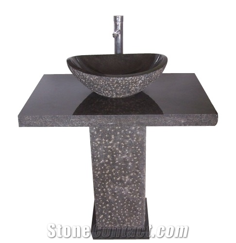 Fargo Black Granite Pedestal Basin Set, Black Bathroom Wash Sinks