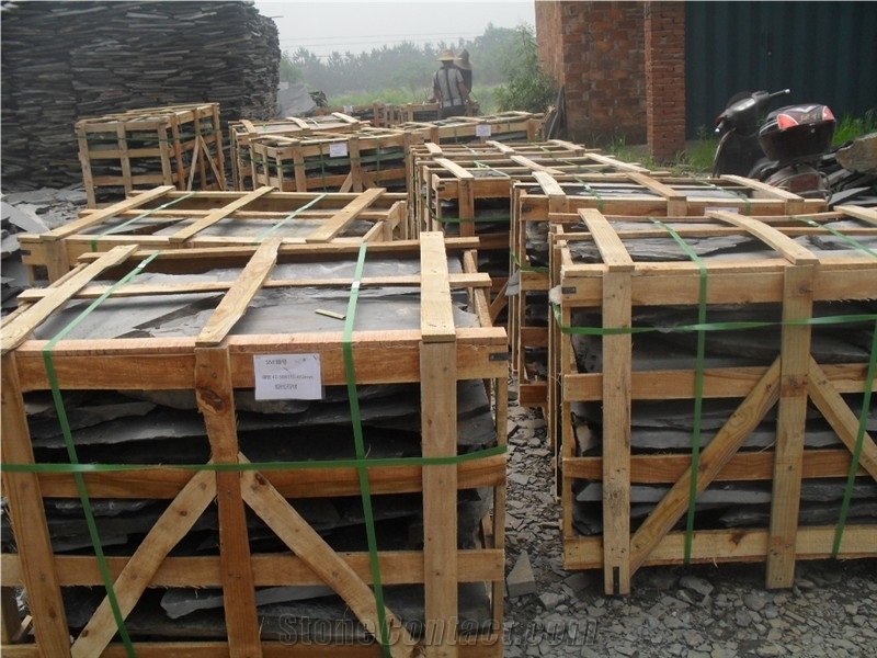 Fargo Black Random Flagstone, Chinese Black Slate Irregular Flagstone, Slate Flagstone Patio for Wall/Walkway/Road Paving, Hebei Black Slate Flagstone Patio