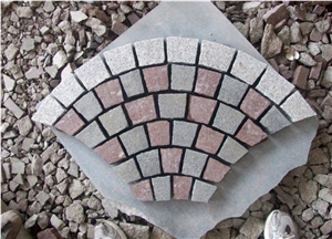 Fargo Flamed Paving Stone on Fan Mesh, Chinese Granite Grey + Dark + Red Exterior Paving Pattern Pavers for Courtyard/Driveway/Garden Stepping/Walkway
