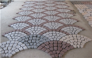 Fargo Flamed Paving Stone on Fan Mesh, Chinese Granite Grey + Dark + Red Exterior Paving Pattern Pavers for Courtyard/Driveway/Garden Stepping/Walkway