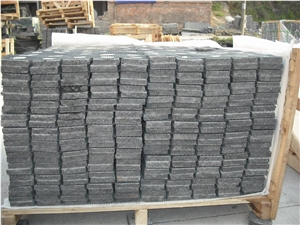 Fargo Flamed Paving Stone on Mesh, Chinese Black G684 Granite Exterior Paving Pattern Cobble Stone for Courtyard/Driveway/Garden Stepping/Walkway, Fuding Black Granite Cobble Stone