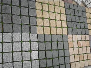 Fargo Flamed Paving Stone on Mesh, Chinese Black G684 Granite Exterior Paving Pattern Cobble Stone for Courtyard/Driveway/Garden Stepping/Walkway, Fuding Black Granite Cobble Stone