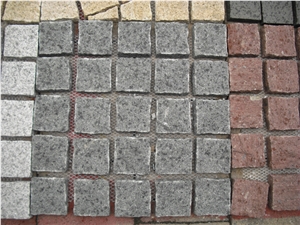 Fargo Flamed Paving Stone on Mesh, Chinese Black G684 Granite Exterior Paving Pattern Cobble Stone for Courtyard/Driveway/Garden Stepping/Walkway, Fuding Black Granite Cobble Stone