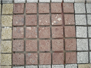 Fargo Natural Face Paving on Mesh, Chinese Red Porphyry Exterior Paving Pattern Pavers for Courtyard/Driveway/Garden Stepping/Walkway, China Porphyry Red Granite Cube Stone & Pavers
