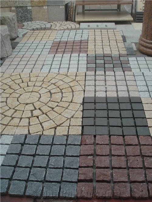 Fargo Natural Face Paving on Mesh, Chinese Red Porphyry Exterior Paving Pattern Pavers for Courtyard/Driveway/Garden Stepping/Walkway, China Porphyry Red Granite Cube Stone & Pavers