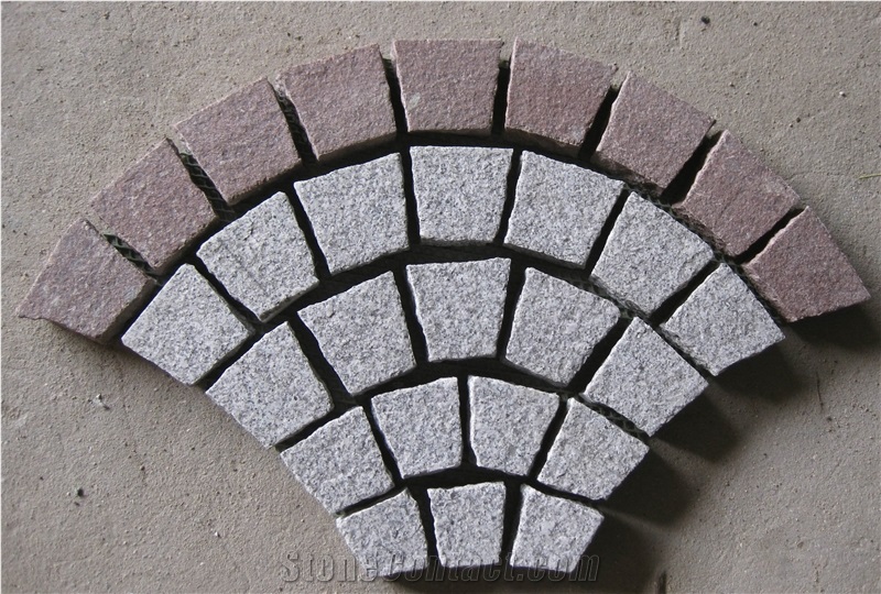 Fargo Natural Paving Stone on Fan Mesh, Chinese Granite G654+G603 Exterior Paving Pattern Pavers for Courtyard/Driveway/Garden Stepping/Walkway