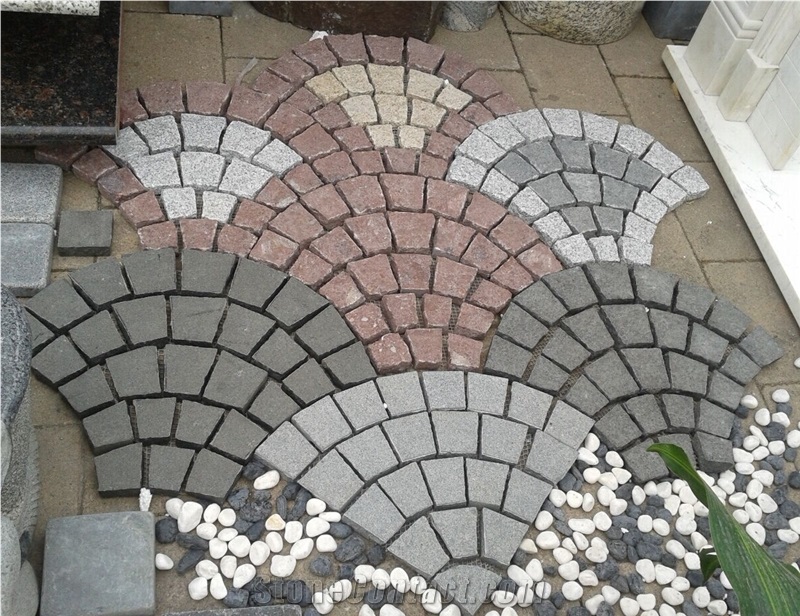 Fargo Natural Paving Stone on Fan Mesh, Chinese Granite G654+G603 Exterior Paving Pattern Pavers for Courtyard/Driveway/Garden Stepping/Walkway