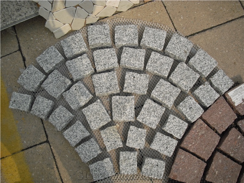 Fargo Natural Paving Stone on Fan Mesh, Chinese Grey Granite,Gg603 Granite Exterior Paving Pattern Pavers for Courtyard/Driveway/Garden Stepping/Walkway