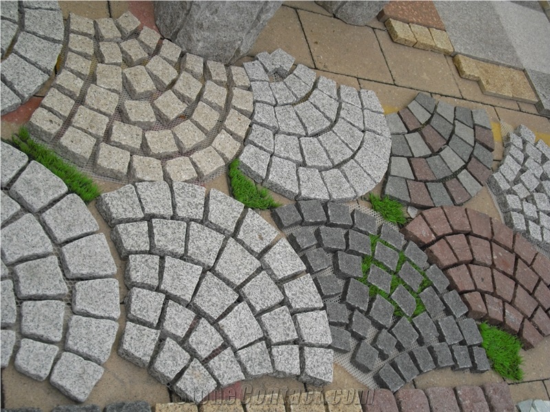 Fargo Natural Paving Stone on Fan Mesh, Chinese Grey Granite,Gg603 Granite Exterior Paving Pattern Pavers for Courtyard/Driveway/Garden Stepping/Walkway