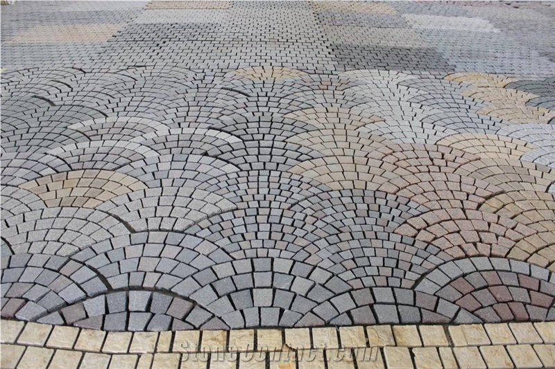 Fargo Natural Paving Stone on Fan Mesh, Chinese Grey Granite,Gg603 Granite Exterior Paving Pattern Pavers for Courtyard/Driveway/Garden Stepping/Walkway