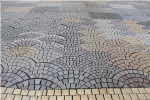 Fargo Natural Paving Stone on Fan Mesh, Chinese Grey Granite,Gg603 Granite Exterior Paving Pattern Pavers for Courtyard/Driveway/Garden Stepping/Walkway