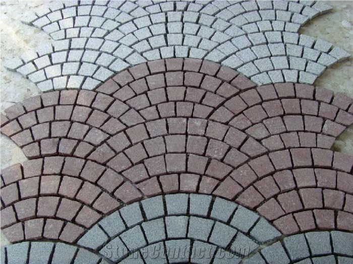 Fargo Natural Paving Stone on Fan Mesh, Chinese Grey Granite,Gg603 Granite Exterior Paving Pattern Pavers for Courtyard/Driveway/Garden Stepping/Walkway