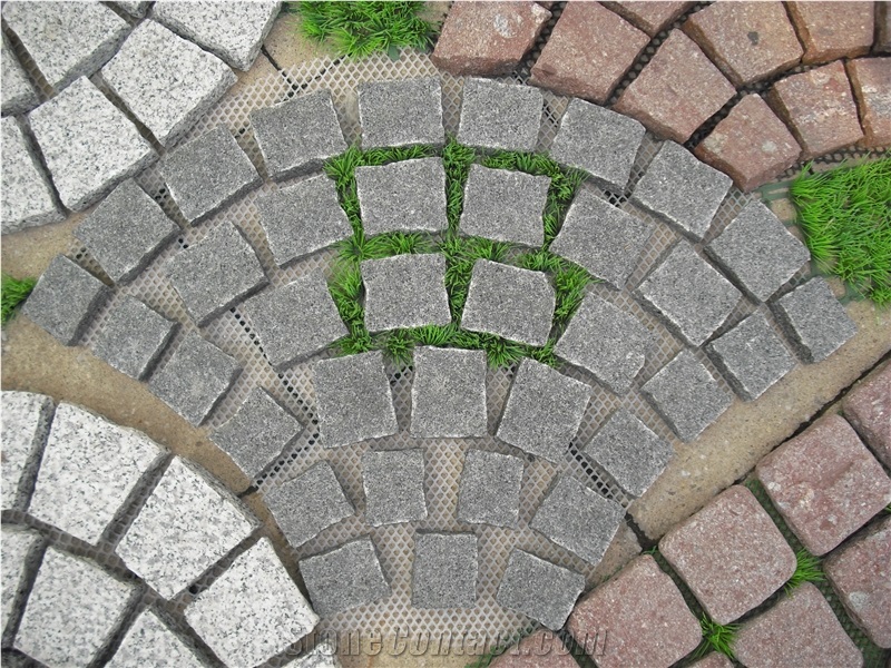 Fargo Natural Paving Stone on Fan Mesh,Padang Dark Granite Exterior Paving Pattern Pavers for Courtyard/Driveway/Garden Stepping/Walkway
