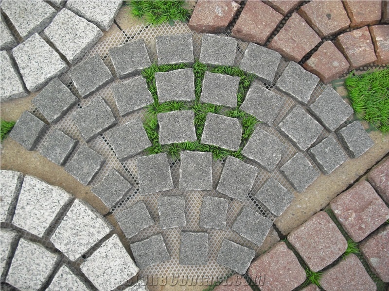Fargo Natural Paving Stone on Fan Mesh,Padang Dark Granite Exterior Paving Pattern Pavers for Courtyard/Driveway/Garden Stepping/Walkway