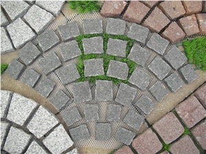 Fargo Natural Paving Stone on Fan Mesh,Padang Dark Granite Exterior Paving Pattern Pavers for Courtyard/Driveway/Garden Stepping/Walkway