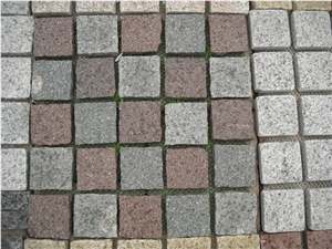 Fargo Natural Tumbled Paving on Mesh, Chinese Red Porphyry Exterior Paving Pattern Cobble Stone for Courtyard/Driveway/Garden Stepping/Walkway, China Porphyry Red Granite Cobble Stone