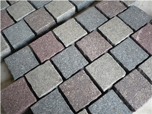 Fargo Natural Tumbled Paving on Mesh, Chinese Red Porphyry Exterior Paving Pattern Cobble Stone for Courtyard/Driveway/Garden Stepping/Walkway, China Porphyry Red Granite Cobble Stone