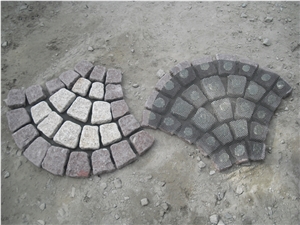 Fargo Natural Tumbled Paving Stone on Fan Mesh, Chinese Granite Dayang Red + Yellow G682 Exterior Paving Pattern Pavers for Courtyard/Driveway/Garden Stepping/Walkway