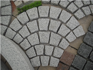Fargo Natural Tumbled Paving Stone on Fan Mesh, Chinese Grey Granite G603 Exterior Paving Pattern Pavers for Courtyard/Driveway/Garden Stepping/Walkway