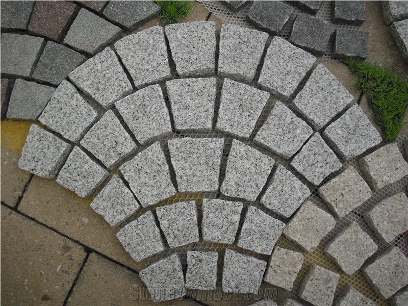 Fargo Natural Tumbled Paving Stone on Fan Mesh, Chinese Grey Granite G603 Exterior Paving Pattern Pavers for Courtyard/Driveway/Garden Stepping/Walkway