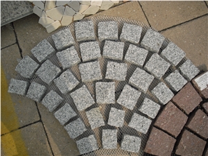 Fargo Natural Tumbled Paving Stone on Fan Mesh, Chinese Grey Granite G603 Exterior Paving Pattern Pavers for Courtyard/Driveway/Garden Stepping/Walkway