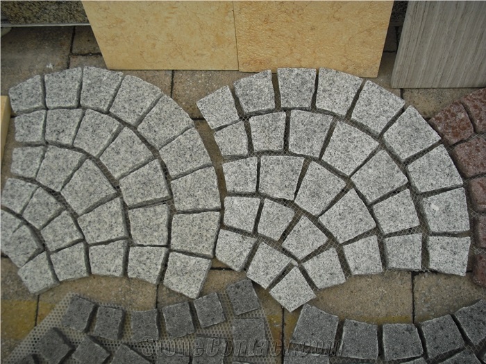 Fargo Natural Tumbled Paving Stone on Fan Mesh, Chinese Grey Granite G603 Exterior Paving Pattern Pavers for Courtyard/Driveway/Garden Stepping/Walkway