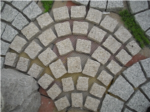 Fargo Natural Tumbled Paving Stone on Fan Mesh, Chinese Grey Granite G603 Exterior Paving Pattern Pavers for Courtyard/Driveway/Garden Stepping/Walkway