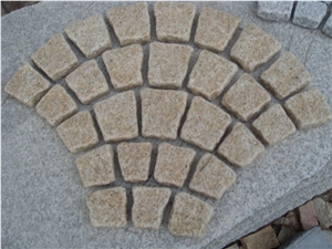 Fargo Natural Tumbled Paving Stone on Fan Mesh, Chinese Yellow Granite,G682 Exterior Paving Pattern Pavers for Courtyard/Driveway/Garden Stepping/Walkway