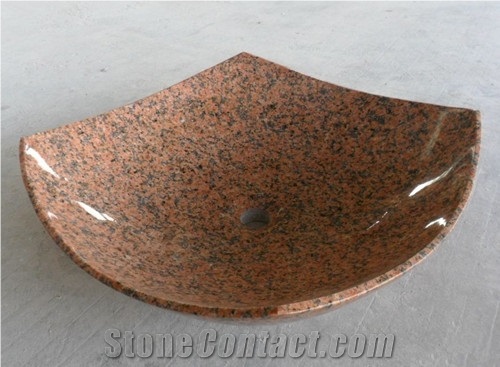 Fargo Tianshan Red Granite Quadrangle Wash Bowls, Red Granite Vessel Sinks, Chinese Red Granite Polished Wash Basins