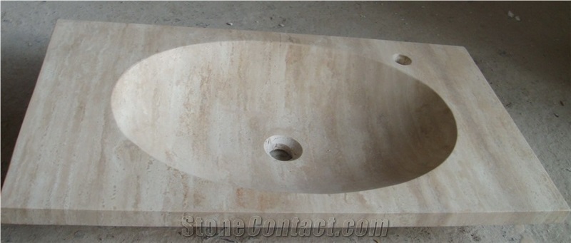 Fargo Travertino Romano Rectangle Basins,Beige Tranvertino Bathroom Sinks, Polished Wash Basins