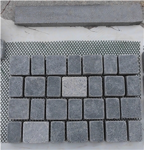 Fargo Tumbled/Antique Granite Setts with Plastic Mesh on Back,G654 Cube Stone,China Impala/Padang Dark/Sesame Black Paving Stones for Walkway/Courtyard/Driveway/Garden Road/Exterior Flooring
