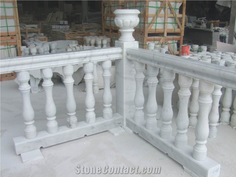 Fargo White Marble Balustrade & Railigs, Guangxi White Marble Balustrades, China Carrara White Marble Staircase Rails, Polished Marble Handrail/Baluster